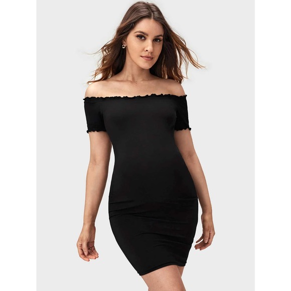 Maternity Off The Shoulder Bodycon mini Dress black - Picture 1 of 5